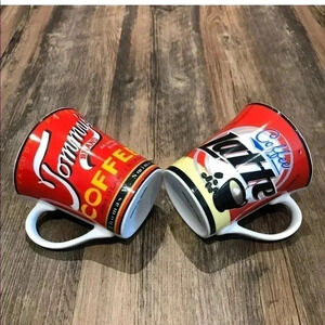 Vintage 1999 Tommy's Brand & Coffee Latte Mug Set Retro Kitchen Decor (2)